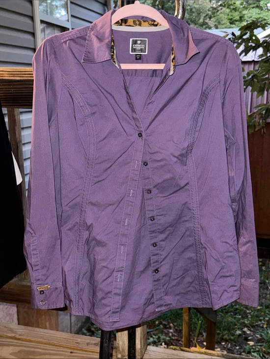 Express Tops - Express Women’s plum Large Button-Down Shirt with Subtle Stitching